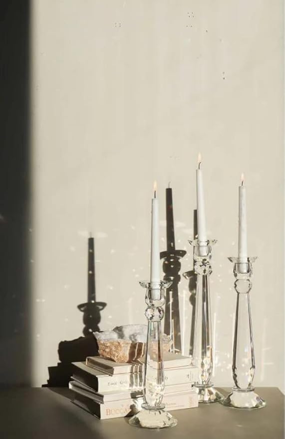Crystal Candlesticks — by Alice Lane Home Collection — Set of 3 — Decorative Candle Holders — Classic Design for Weddings, Dining and Party — Timeless Home Decor — for Tapered Candles — Size S, M & L