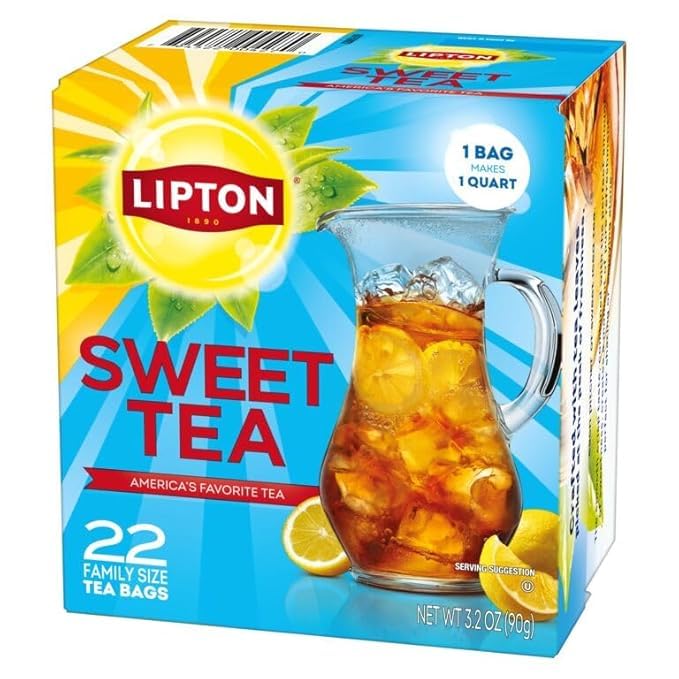 Lipton Southern Sweet Iced Tea Bags, Family Size Zero Calories, 132 Total Bags (22ct - Pack of 6)
