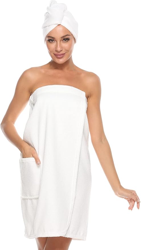 Knuffnee Women's Bath Wrap Towel Shower Spa Body Wrap Adjustable Closure Bathrobe