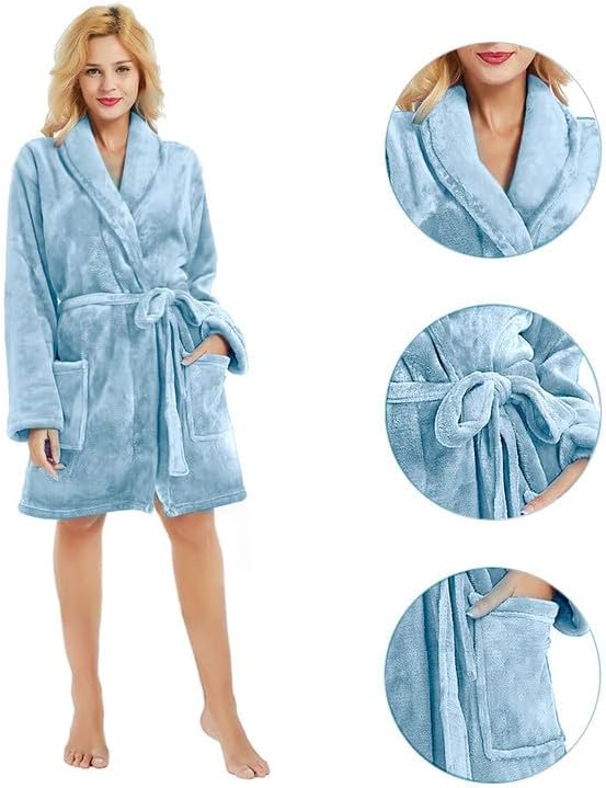 U2SKIIN Women Fleece Robe, Short Cozy Plush Robes for Womens Soft Shawl Collar Warm Spa Bathrobe