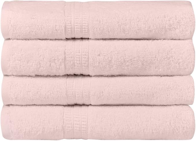 HOMELOVER 4 Piece Luxury Hand Towel Set - 100% Organic Cotton, 500 GSM, Hotel Quality, Highly Absorbent, Soft & Quick Drying Bathroom & Kitchen Towel for Face & Hand Washing (Seashell Pink)