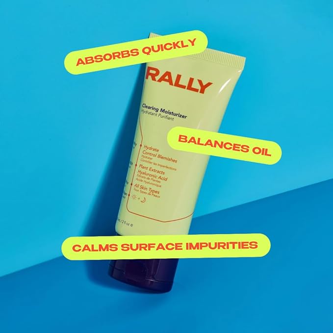 RALLY Plant-Based Gel Cream Facial Moisturizer | Hydrate + Soothe | Control Oil + Clear Breakouts | Healthy Skin for Teens + Athletes 2 OZ