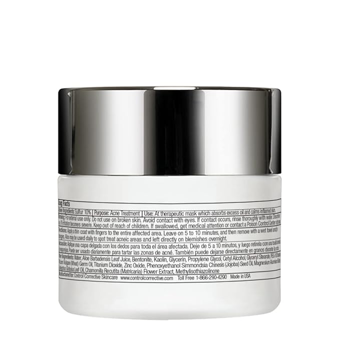CONTROL CORRECTIVE Sulfur Calming Mask – 10% Sulfur Clay Treatment for Blemish-Prone Skin, Soothing Aloe & Clay Formula, 2 oz