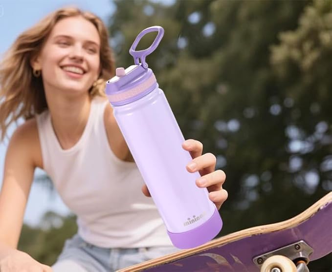 Insulated Stainless Steel Water Bottle with Straw, Ceramic-Lined, BPA-Free & Leak-Proof, 24 oz, Sparkling Lavender