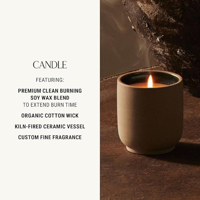 Homecourt Luxury Scented Candle, 60-Hour Burn Time, Soy Wax Blend & Organic Cotton Wick, Kiln-Fired Reusable Ceramic Vessel, Cipres Mint, 8 oz