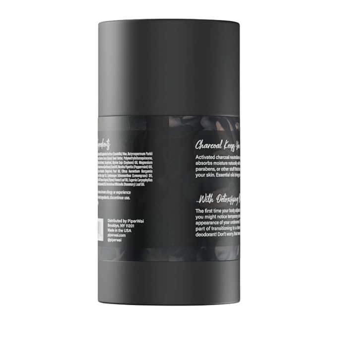 PiperWai Natural Deodorant w/Activated Charcoal | Odor Protection, Vegan, Aluminum Free, Shark Tank Product for Women & Men | Great for Travel, & Gifts | 2.6 oz (75g) Original Scented Stick