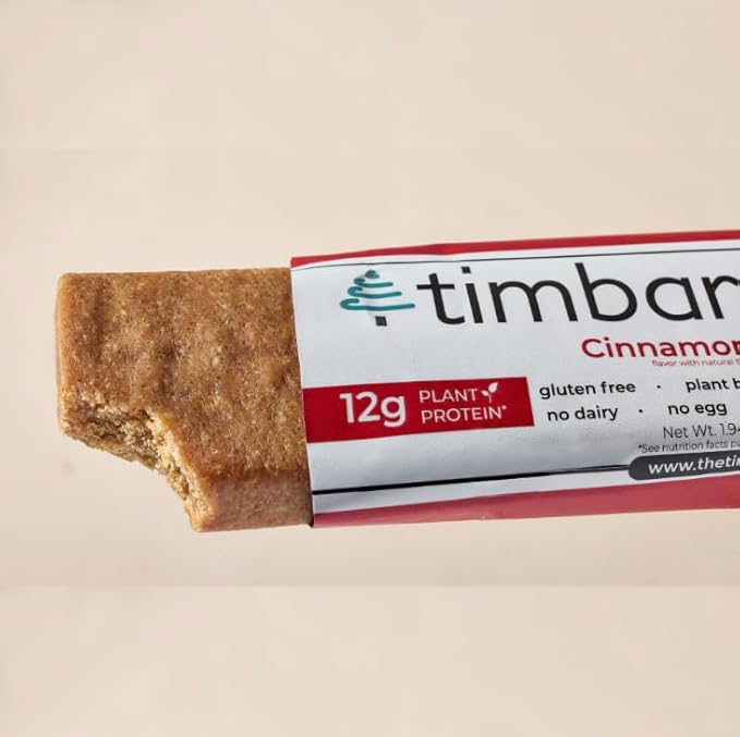 timbar Vegan Protein Bars 12 Pack | 12g Protein & 9g Fiber Plant Based- Energy & Nut Bars | Gluten Free, Non-GMO, Dairy Free, Healthy On-the-Go Snack & Meal Replacement (12 Packs, Cinnamon Roll)