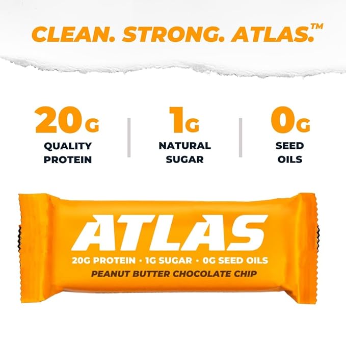 Atlas Protein Bar, 20g Clean Protein, 1g Natural Sugar, No Seed Oils, Gluten Free, No Artificial Sweeteners, Ultimate Whey Variety, 12 Pack