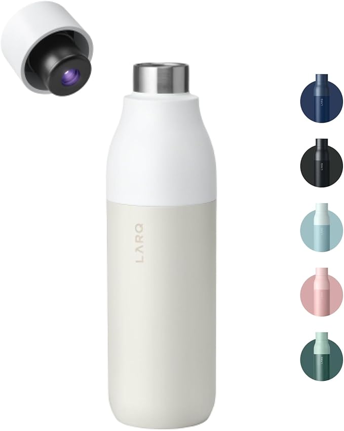 LARQ Bottle PureVis 25 oz - Self-Cleaning and Insulated Stainless Steel Water Bottle with UV Water Purifier and Award-winning Design | Reusable & Travel Friendly, Granite White