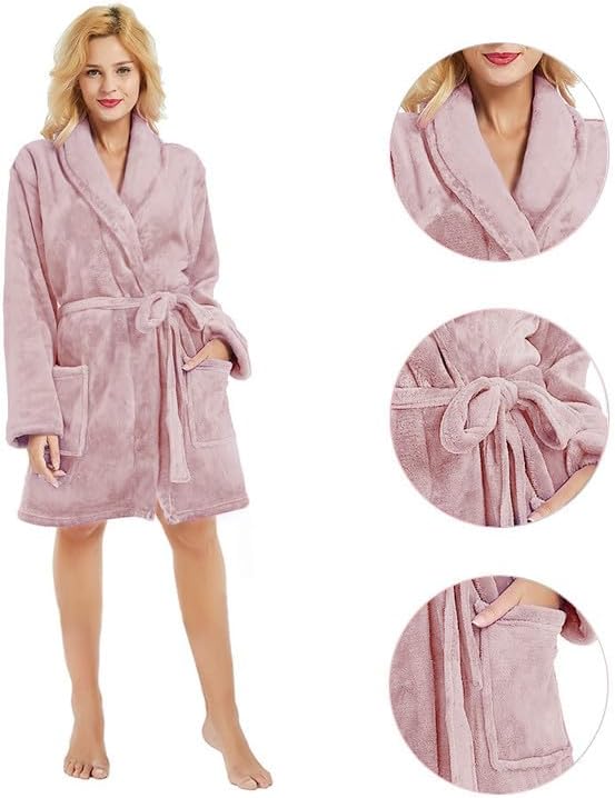 U2SKIIN Women Fleece Robe, Short Cozy Plush Robes for Womens Soft Shawl Collar Warm Spa Bathrobe