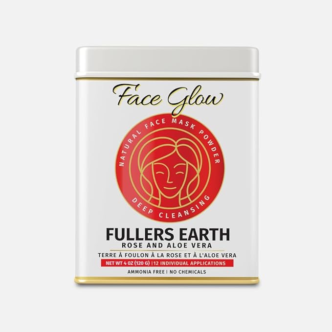 Face Glow- Fuller’s Earth w/Rose & Aloe Vera- 12 Individual Sachets of Multani Mitti (10 gm each)- Reusable Brush & Tray Included- Timeless Radiance- Face Mask for Healthy Looking Skin- Chemical Free