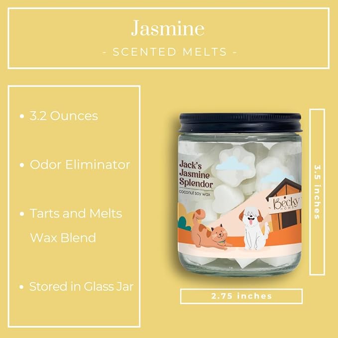 9oz Pet Odor Eliminator Wax Melts, Long-Lasting Jasmine Scented, Non Toxic, Pets Odor Eliminating Wax Cubes, Natural Plant-Based Wax Blend