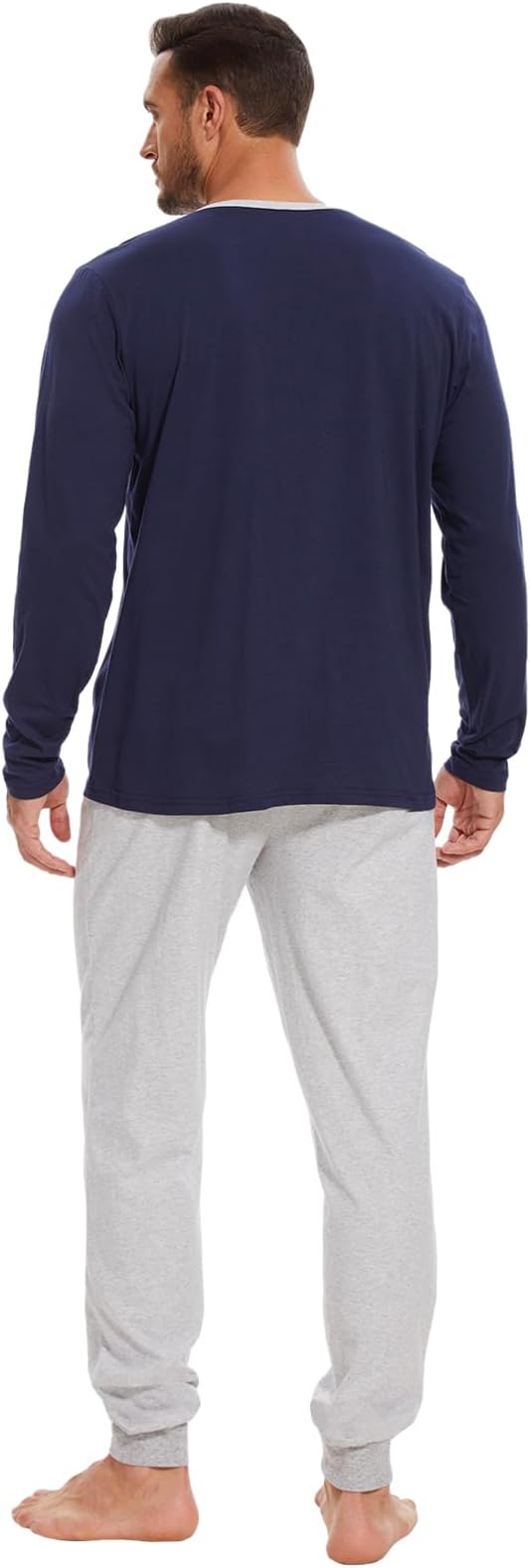 Men's Pajama Set with Henley Neckline 100% Cotton Soft and Comfortable Nightwear 2-Piece Lounge Set