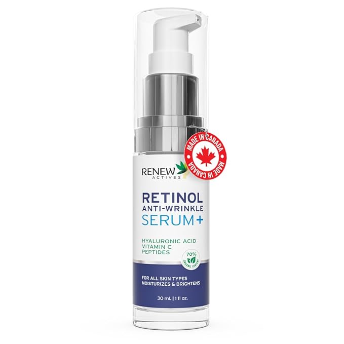 RENEW ACTIVES Retinol Facial Serum with Hyaluronic Acid & Vitamin C – Hydrating & Nourishing Formula for Youthful Skin – Reduces Fine Lines & Wrinkles – For All Skin Types – Made in Canada – 30ml