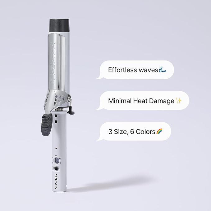 VODANA Professional GlamWave Ceramic Curling Iron, Long-Lasting Natural Curls, Instant Heat, Hair Curler, Curling Wand, Available in USA (1.4 inch, White)