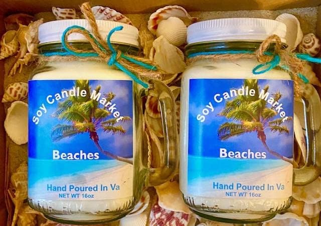 Soy Scented Candles | Handmade & Highly Aromatic Candles Burns Upto 85 Hours in Glass Jar - Perfect for Home Decor, Wedding, Birthday, Dinner (Beaches, 16 oz)