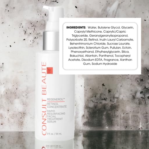 Consult Beaute Regenerol Rapid Resurfacing Retinol Serum for Face, Facial Treatment Concentrate with Bakuchiol, Renews Skin Texture & Diminishes the Appearance of Fine Lines and Wrinkles 2 Fl. Oz.