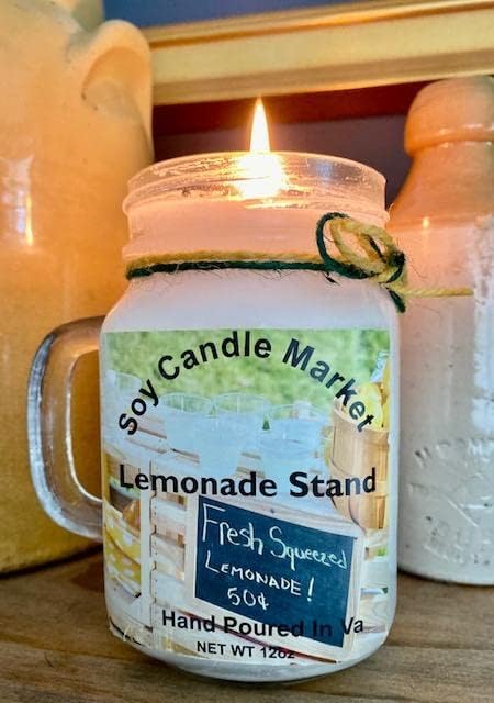 Soy Scented Candles | Handmade & Highly Aromatic Candles Burns Upto 85 Hours in Glass Jar - Perfect for Home Decor, Wedding, Birthday, Dinner (Lemonade Stand, 12 oz)