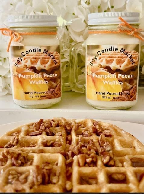 Soy Scented Candles | Handmade & Highly Aromatic Candles Burns Upto 85 Hours in Glass Jar - Perfect for Home Decor, Wedding, Birthday, Dinner (Pumpkin Pecan Waffles, 12 oz)