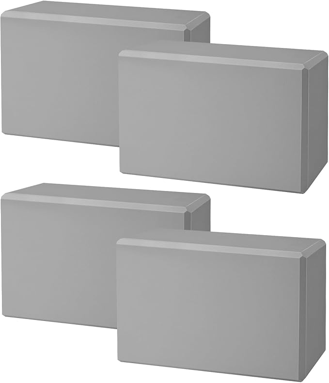 Yoga Block 4 Pack, Supportive Latex-Free EVA Foam, Soft Exercise Blocks Non-Slip Surface with Beveled Edges, Yoga Essentials for Stability, Balance, Deepen Stretches