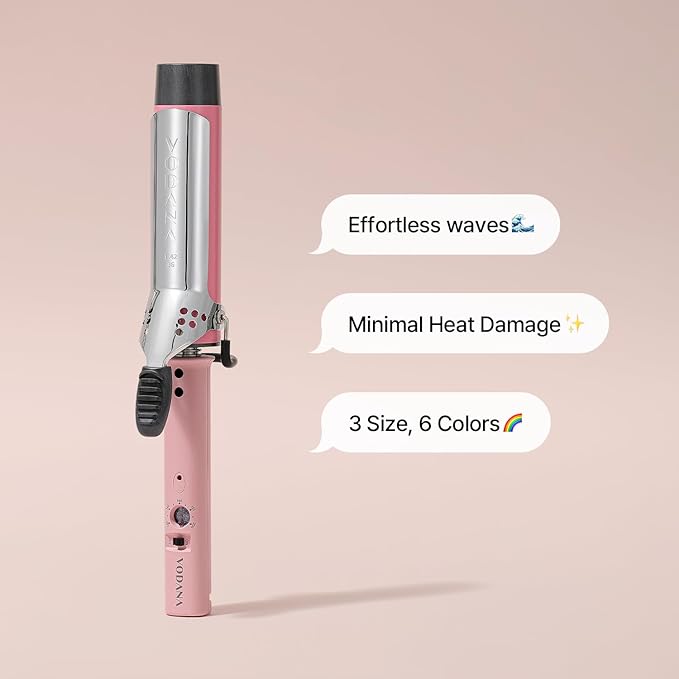 VODANA Professional GlamWave Ceramic Curling Iron, Long-Lasting Natural Curls, Instant Heat, Hair Curler, Curling Wand, Available in USA (1.6 inch, Pink)