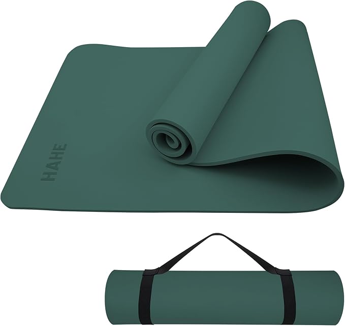 HAHE Yoga Mat Thick (8MM,1/3"), Eco-Friendly POE Non Slip Yoga Mat, High Rebound & Shock Absorption, Anti-Tear & Sweat-Resistant for Yoga, Fitness, Home, Workouts, Large Pilates Mats 72"x24" with Carrying Strap