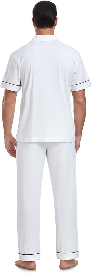 COLORFULLEAF Men's 100% Cotton Pajamas Set Button Down Sleepwear Short Sleeve and Long Pants Pjs