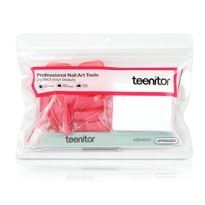 Teenitor Nail Gel Remover Tools Kit with Pink Polish Remover Clips, Cuticle Peeler Scraper, Gel Nail Brush, 115 Pack Nail Wipe Cotton Pads, Nail File Grits 120/180 Buffer Block Grits 400/4000 Rose