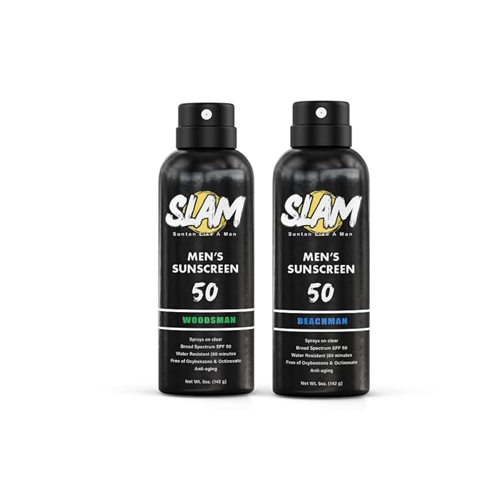 SLAM WoodsMan & BeachMan Bundle - Men's Scented Sunscreen Spray, Water Resistant, Paraben Free, Broad Spectrum UVA/UVB Sunscreen SPF 30