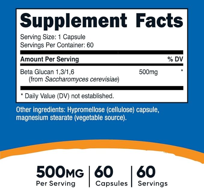 Nutricost Beta Glucan 500mg 1,3/1,6 D-Glucan, 60 Vegetarian Capsules - Gluten Free, Non-GMO (Pack of 2)