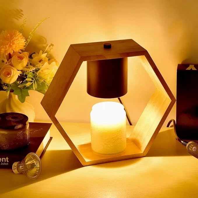 VIVU Candle Warmer Lamp with Timer & Dimmable Light – Wood Base & Iron Frame – Flameless Jar Wax Melter for Home, Office, Bedroom – VIVU Store