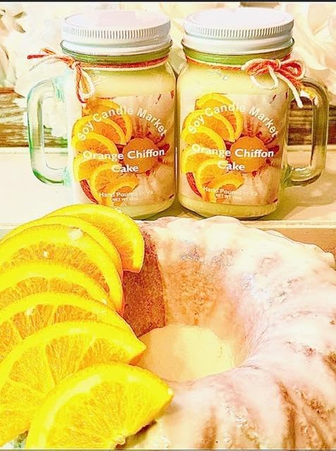 Soy Scented Candles | Handmade & Highly Aromatic Candles Burns Upto 85 Hours in Glass Jar - Perfect for Home Decor, Wedding, Birthday, Dinner (Orange Chiffon Cake, 12 oz)
