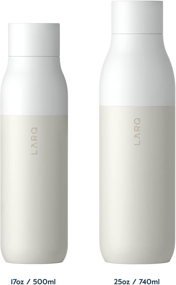 LARQ Bottle PureVis 25 oz - Self-Cleaning and Insulated Stainless Steel Water Bottle with UV Water Purifier and Award-winning Design | Reusable & Travel Friendly, Granite White