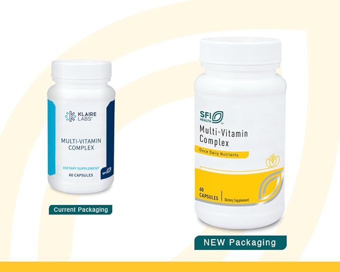 SFI Health Klaire Labs Multi-Vitamin Complex - Hypoallergenic Once-Daily Mineral-Free Multivitamin with Metafolin Folate, Vitamin B6 & B12 (60 Capsules)