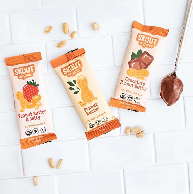 Skout Organic Plant-Based Protein Bars Peanut Butter (12 Pack) – 10g Protein – Vegan Protein Bars – Only 3 Ingredients – Easy Snack – Gluten, Dairy & Soy Free