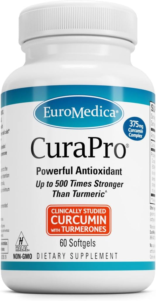 EuroMedica CuraPro - Antioxidant Supplement for Brain & Immune Health Support - Dietary Supplement with Curcumin & Turmeric Essential Oil - Herbal Liver Support - 60 Softgels