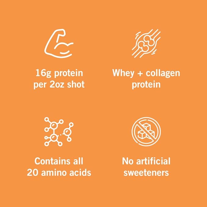 Vidafuel Protein Drink, 16g protein per 2oz shot, 32 fl oz carton, 2 Pack, berry and citrus, collagen and whey drink, no artificial sweeteners