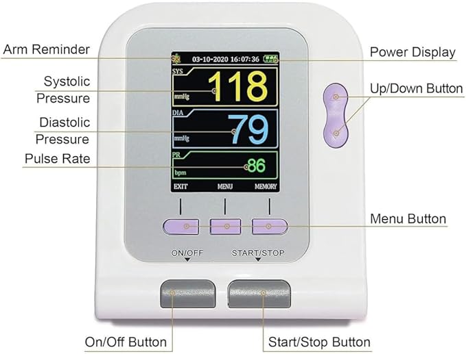 CONTEC-08A Blood Pressure Monitor-Automatic Digital BP Machine with 3 Sizes Cuff for Home Use,Large LCD Display,for 3 User 3x100 Memory