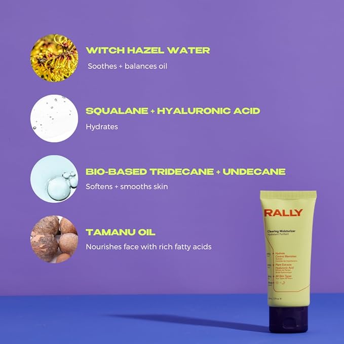 RALLY Plant-Based Gel Cream Facial Moisturizer | Hydrate + Soothe | Control Oil + Clear Breakouts | Healthy Skin for Teens + Athletes 2 OZ