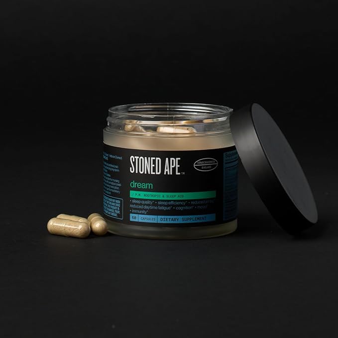 Stoned Ape Dream - Nootropic & Adaptogen Sleep Aid - Supports Sleep & Recovery - Venetron, Valerian Root, Melatonin, Mg, GABA, Lemon Balm, Shiitake - Keto, Paleo, Vegan - NSF Sport Certified