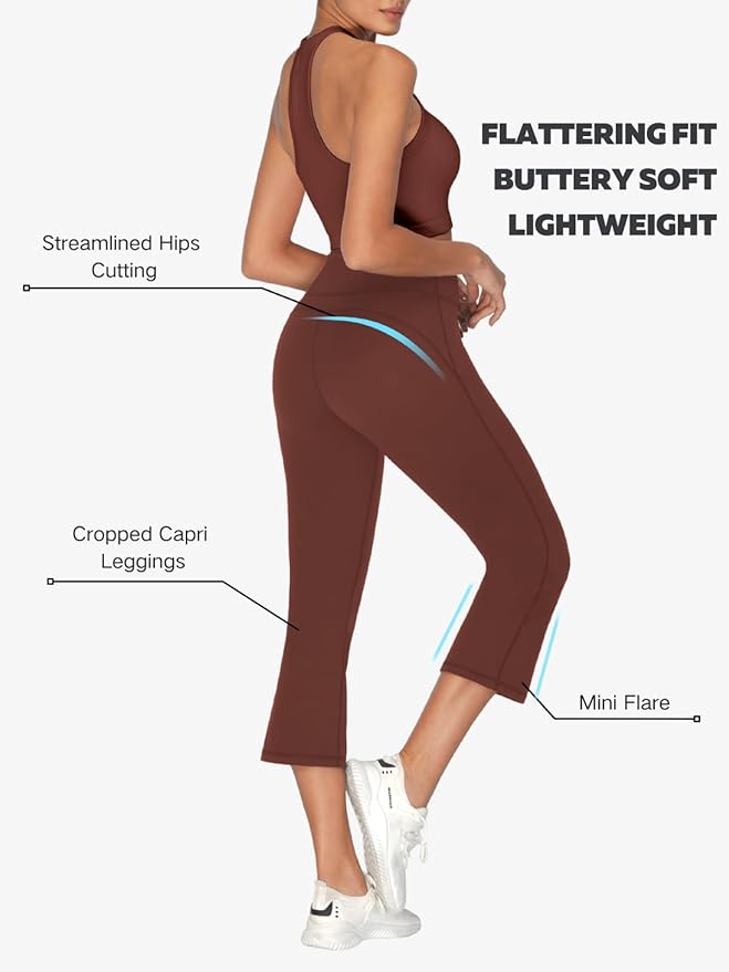 Sunzel High Waist Mini Flared Leggings for Women, Tummy Control Casual Flare Yoga Pants for Yoga Workout Gym