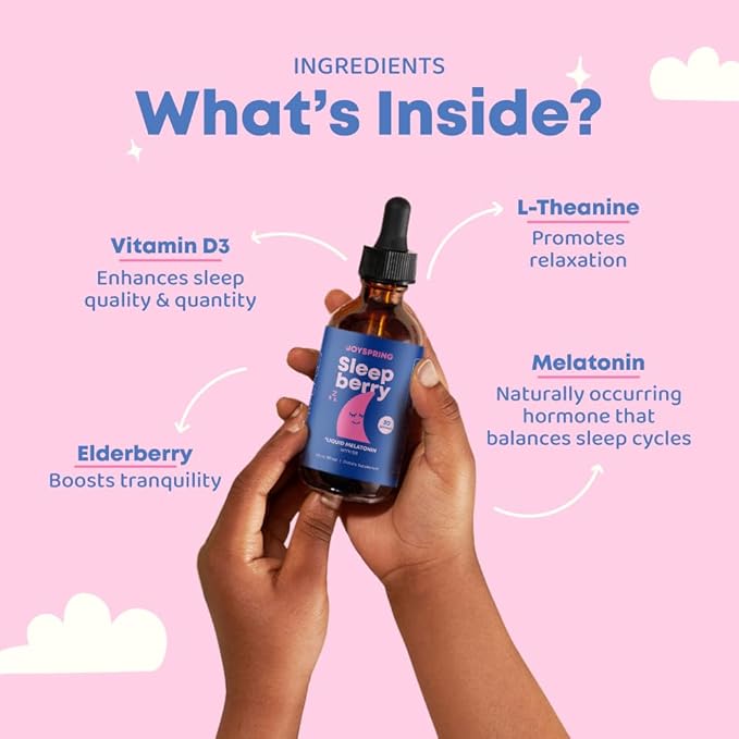 SleepBerry Liquid Melatonin for Kids - Natural Sleep Aid with Elderberry and Vitamin D - Boosts Immune System While They Sleep (1 Fl oz)