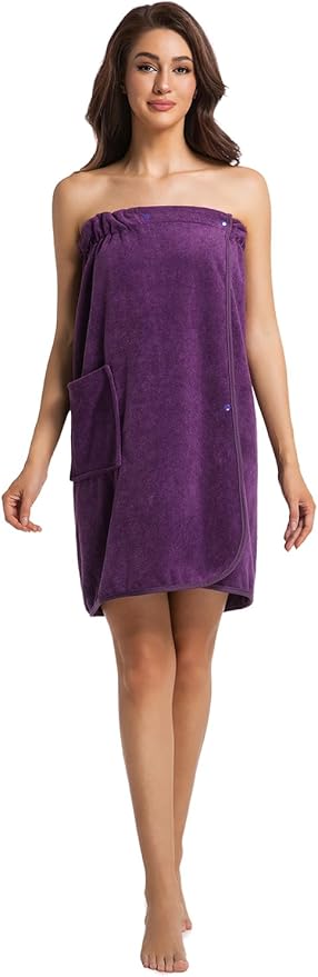 Womens Towel Wrap Bath Robe Lightweight Spa Body Wrap Shower Adjustable Snap Closure Bathrobe