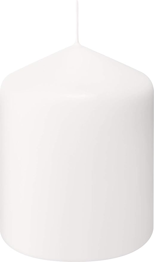 BOLSIUS 6 White Pillar Candles Bulk - 3x4 Inches Candle Set - 40+ Hours Clean Burning - No Palm Oil - 0% Animal Fat - Premium European Quality - Unscented Dripless Restaurant Pillars