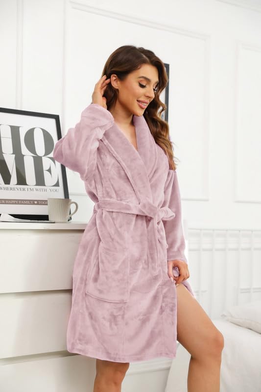 U2SKIIN Women Fleece Robe, Short Cozy Plush Robes for Womens Soft Shawl Collar Warm Spa Bathrobe