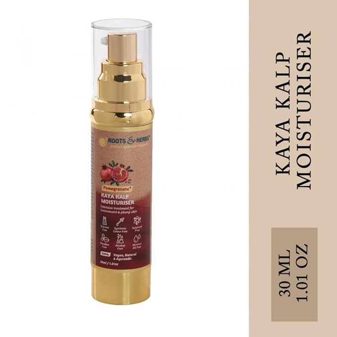 ROOTS AND HERBS Ayurvedic Face Moisturizer for Men and Women, Natural Vegan No Paraben Pomegranate Skin Food Moisturiser Cream with Vitamin C for Dry and Normal Skin 1.01oz