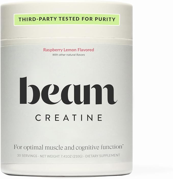 Beam Creatine Powder, Third Party Tested, Micronized Creatine Monohydrate Supplement, Creatine for Women and Men, Muscle Strength, Workout Recovery, Lean Muscle, 30 Servings, Raspberry Lemon Flavor