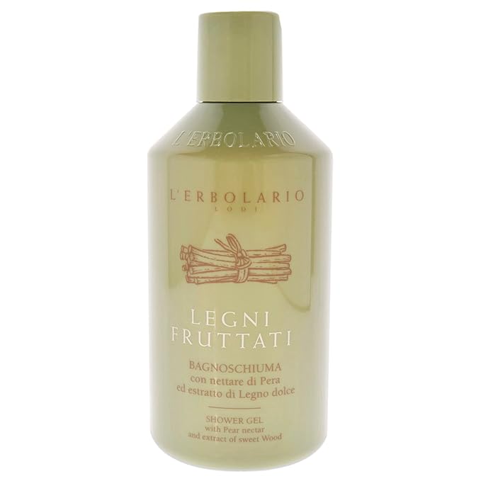 L'Erbolario Shower Gel – Nourishing and Moisturizing Body Wash - Woody Body Soap with Pear and Licorice for Sensitive Skin - Fruity Woods - 8.4 oz