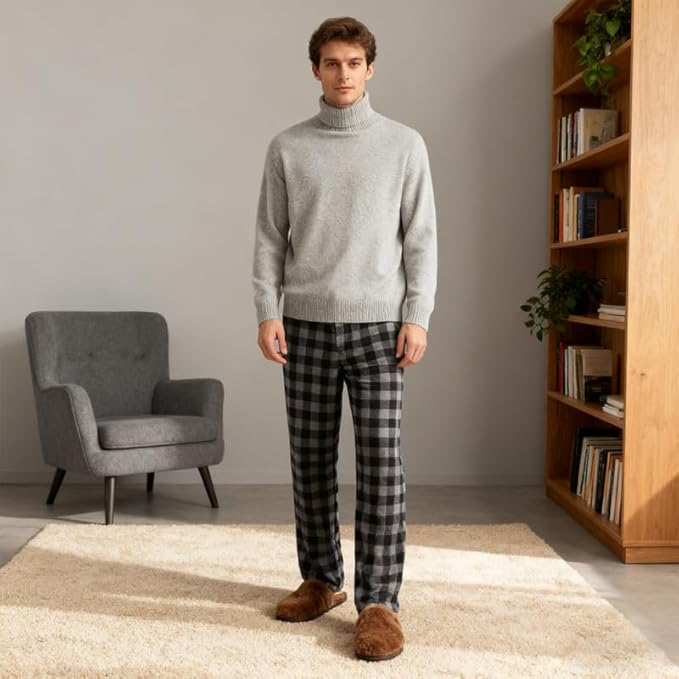 3 Pack Men's Fleece Pajama Pants Bottoms– Lounge Sleepwear Plaid PJs with Pockets and Button Fly