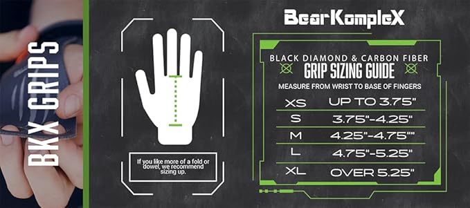 Bear KompleX No Hole Carbon Hand Grips - Non-Slip Fingerless Gymnastics Grips for Weight Lifting, Pull-ups & Cross Training | Lightweight, Padded Wrists & Foldable Grip.